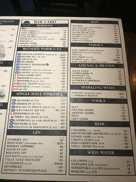 Lunca Bar меню